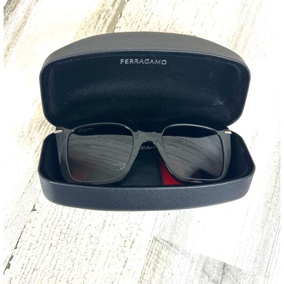 Ferragamo Gancini Women’s SF1041S Black Gold Chain Square Metal Sunglasses NWT